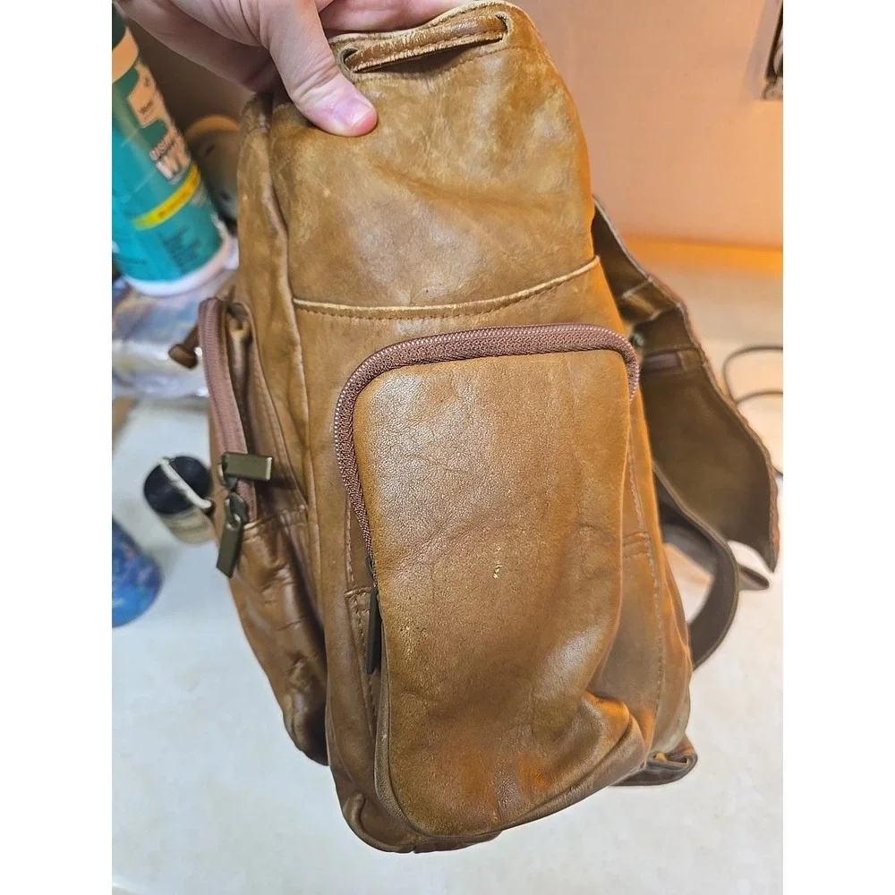 Vtg Handmade Genuine Leather Rustic College School Travel Rucksack Backpack Bag‎